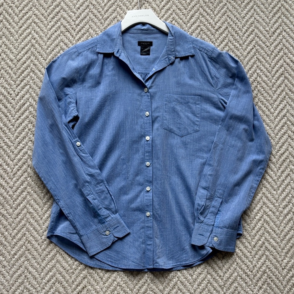 Ann Taylor Factory Sky Blue Chambray Button-Down Shirt